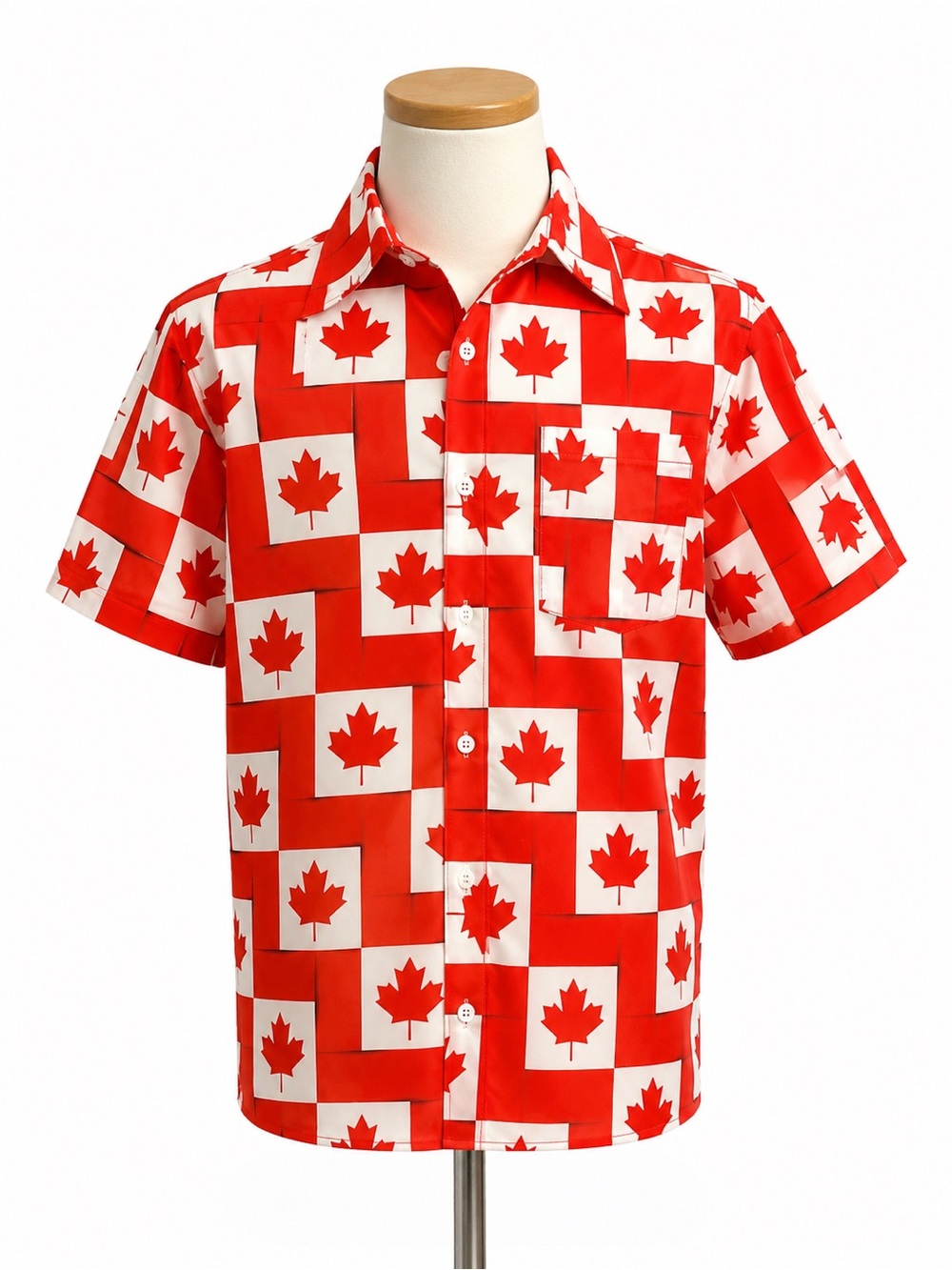 Arvilhill Canada Flag Maple Leaf Button Up Shirt Mens M Patriotic Short Sleeve